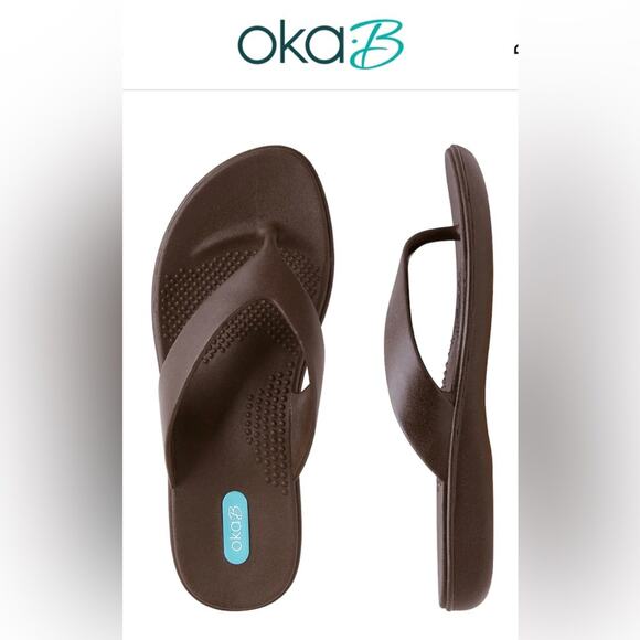 Oka B Okabashi Elle Brown Thong SlipOn Slides Flip Flop Sandal M (7-7.5) - Picture 2 of 10